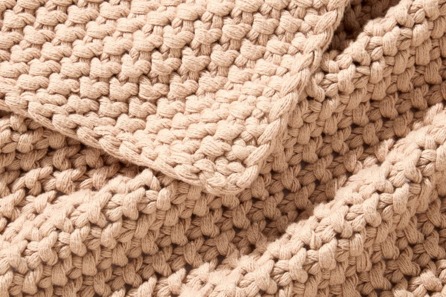 Camel Chunky Knit cotton throw texture