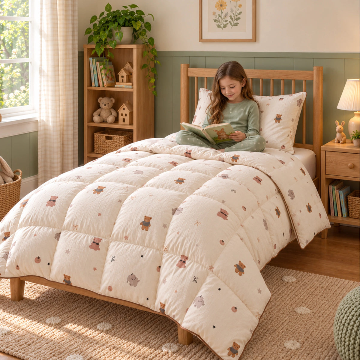 Little Pals kids organic cotton goose down comforter – child reading