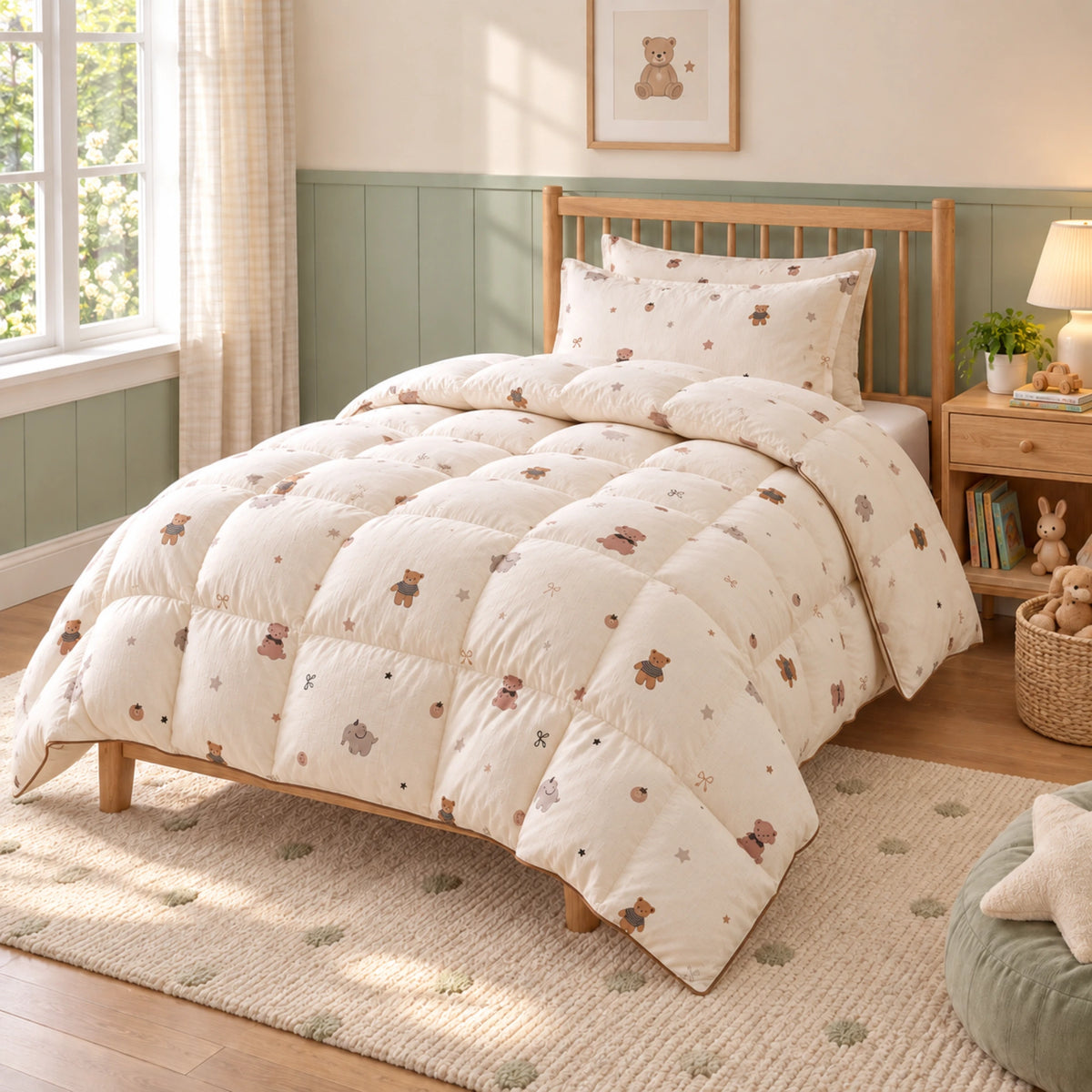 Little Pals kids organic cotton goose down comforter – twin bed angle wide