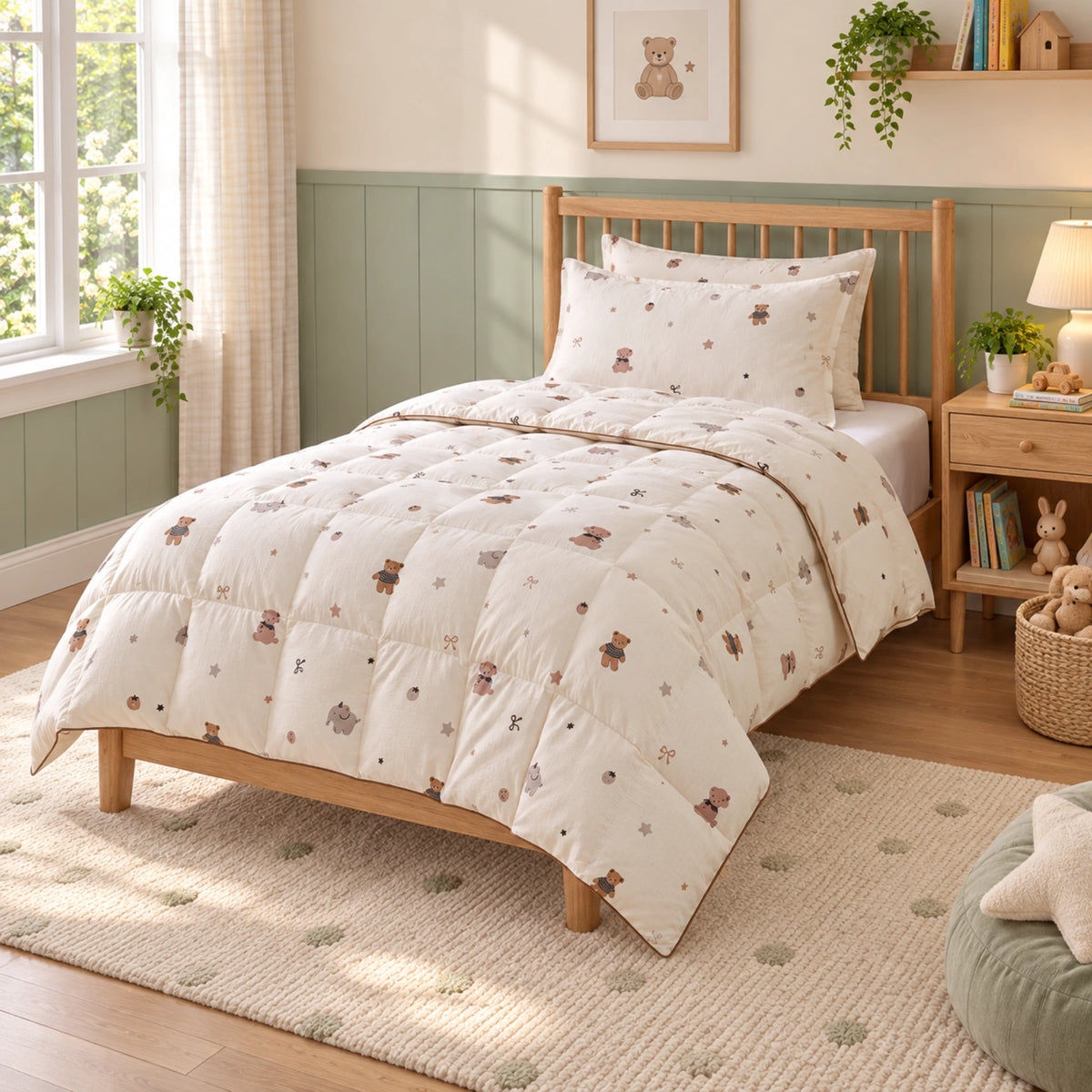 Little Pals kids organic cotton goose down comforter – twin bed angle