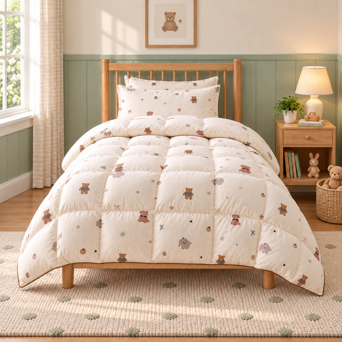Little Pals kids organic cotton goose down comforter – twin bed front