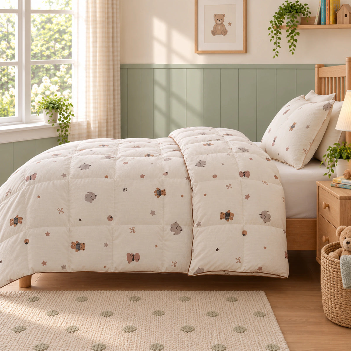 Little Pals kids organic cotton goose down comforter – twin bed side