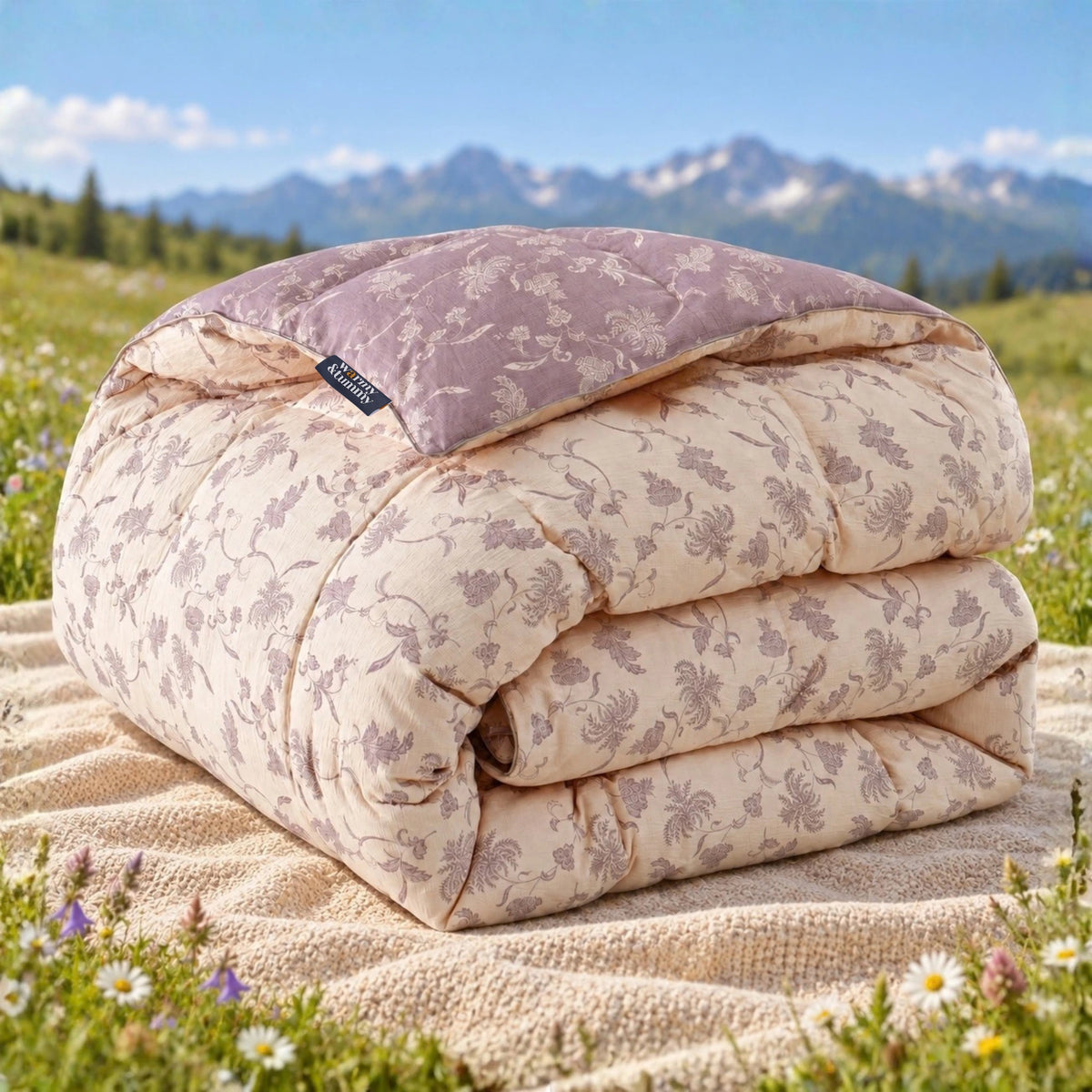 Lavender Bloom organic cotton reversible goose down comforter – folded reverse