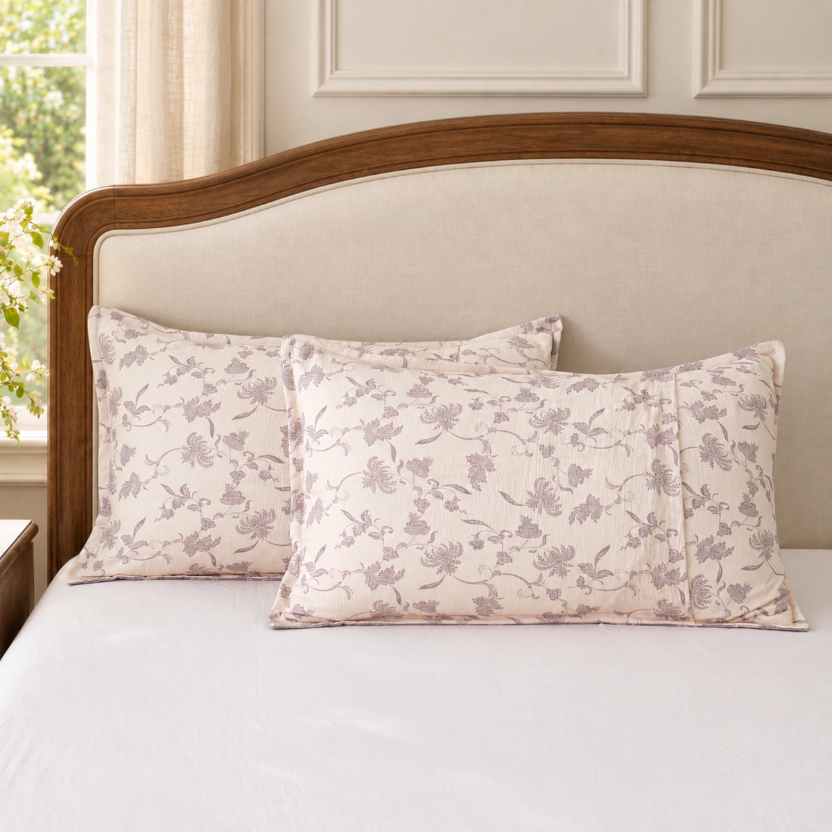 lavender bloom organic cotton pillowcases — pillowcases pair ivory