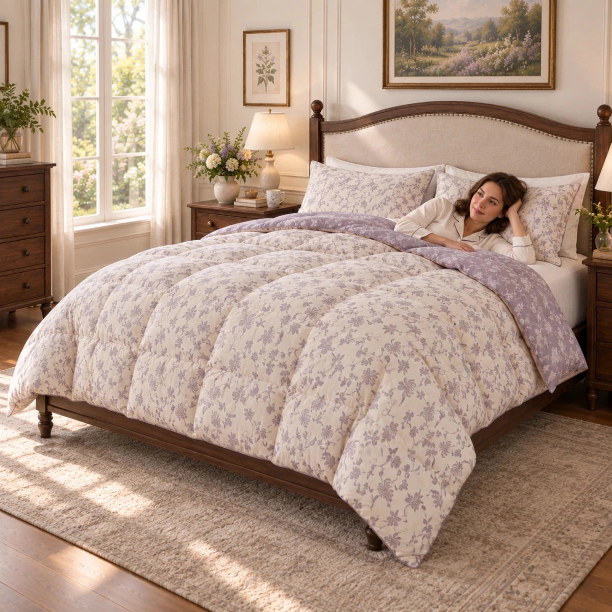 Reversible Edition down comforter in organic cotton