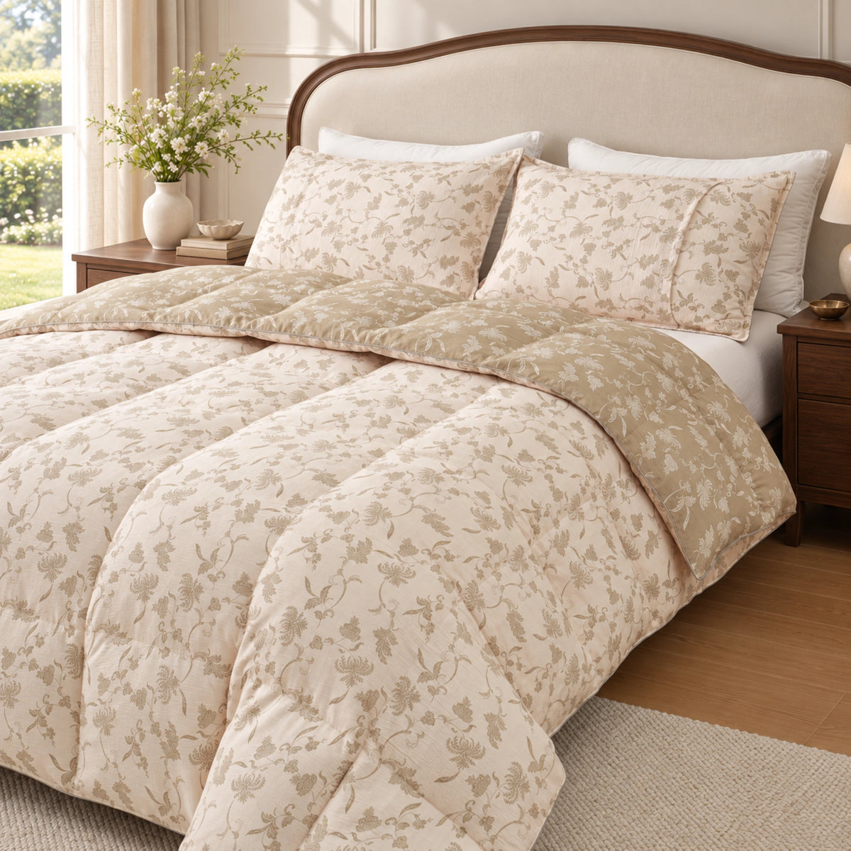 Sage Bloom organic cotton reversible goose down comforter – comforter detail ivory