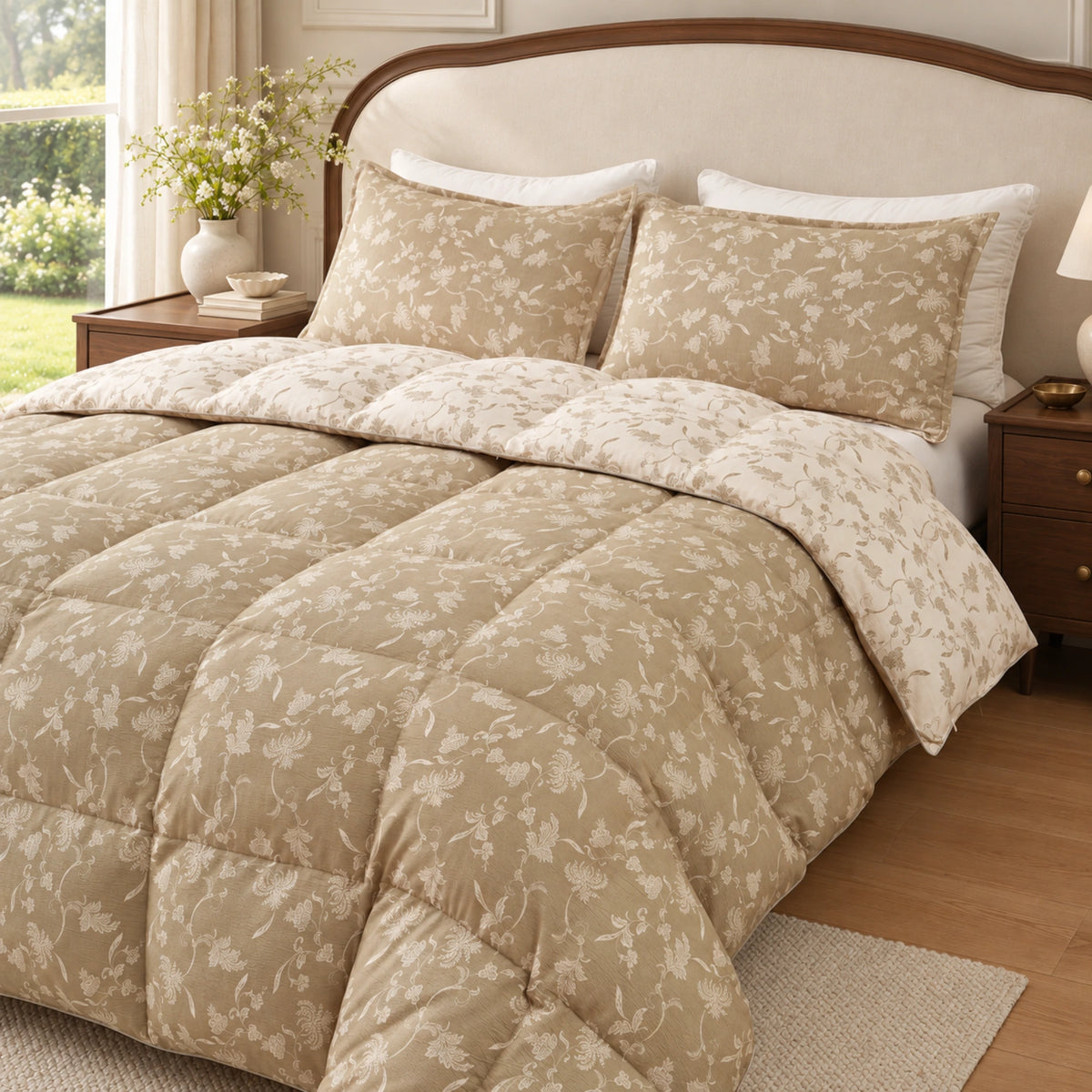 Sage Bloom organic cotton reversible goose down comforter – comforter detail sage