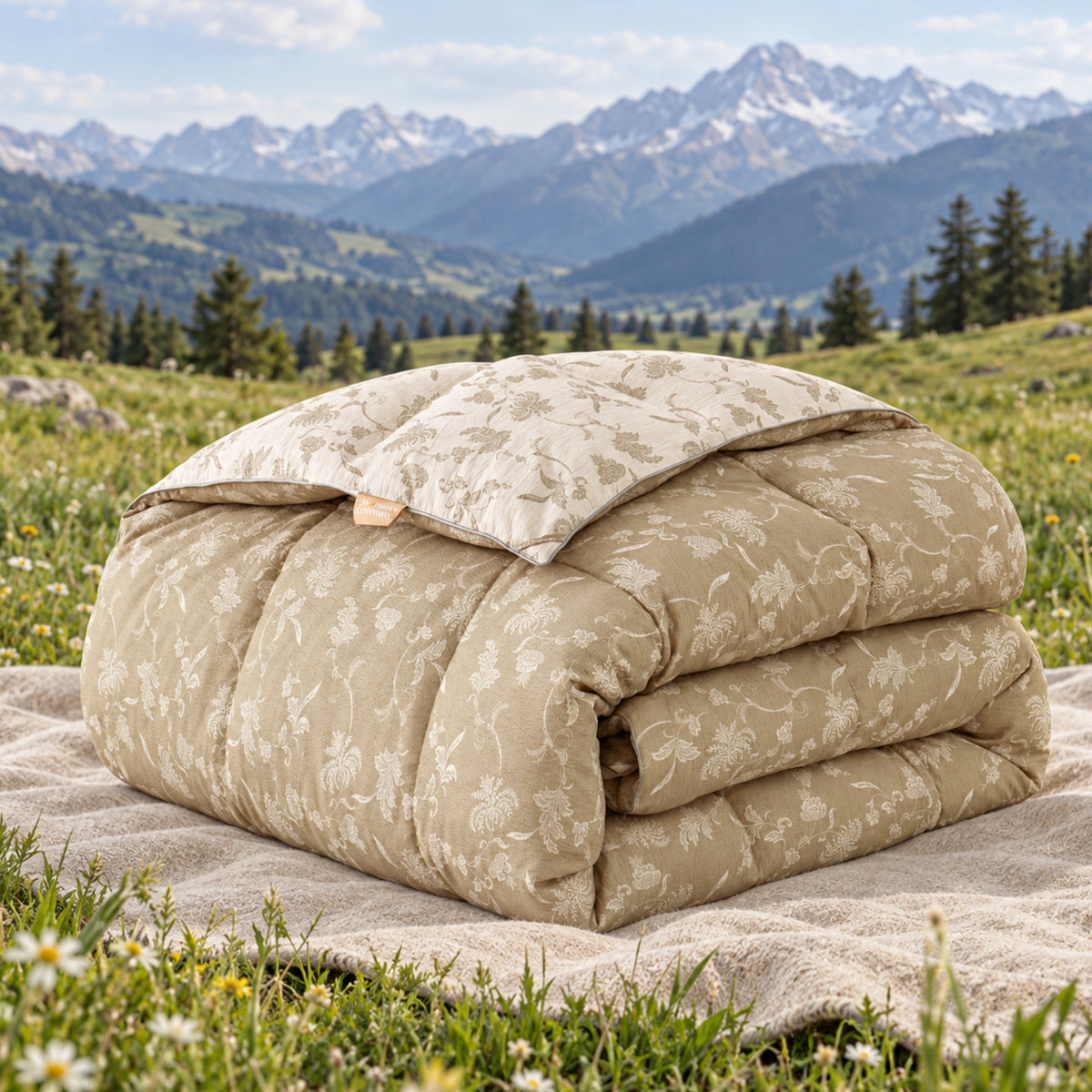 Sage Bloom organic cotton reversible goose down comforter – folded front