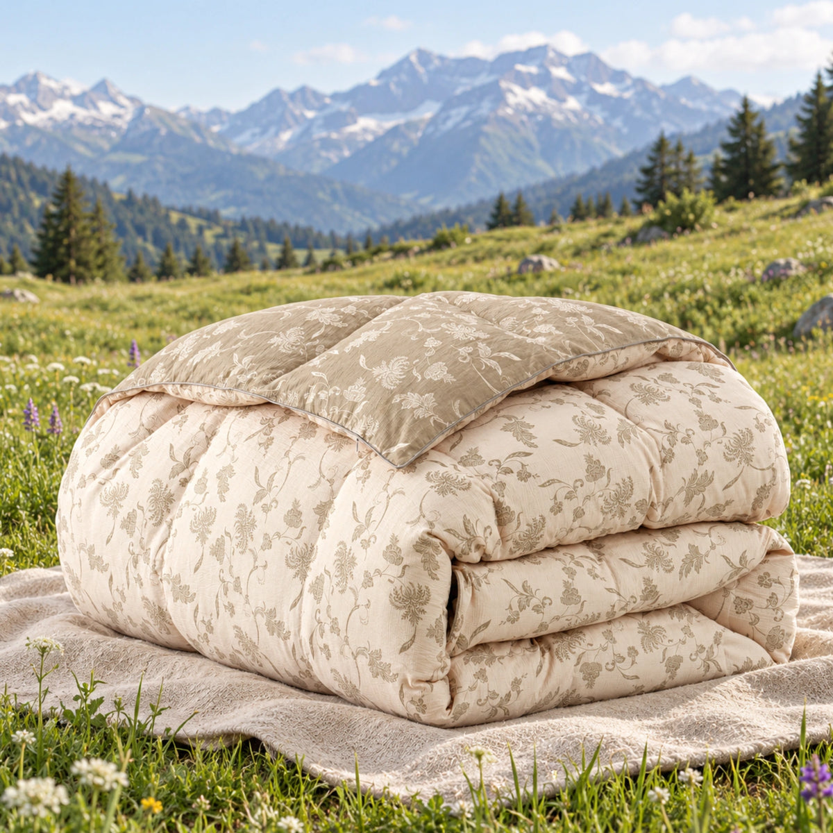 Sage Bloom organic cotton reversible goose down comforter – folded reverse