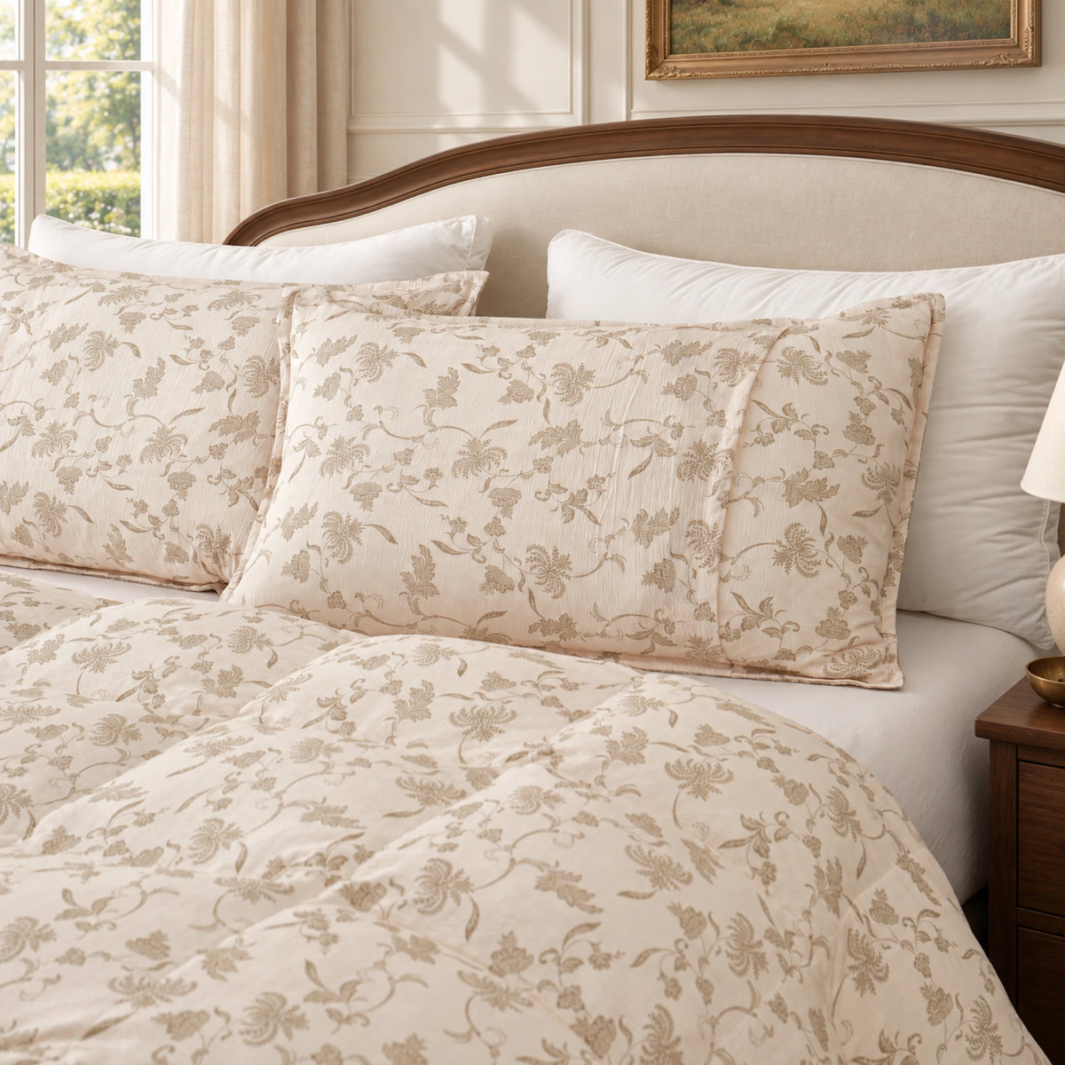 sage bloom organic cotton pillowcases — pillowcases bed ivory