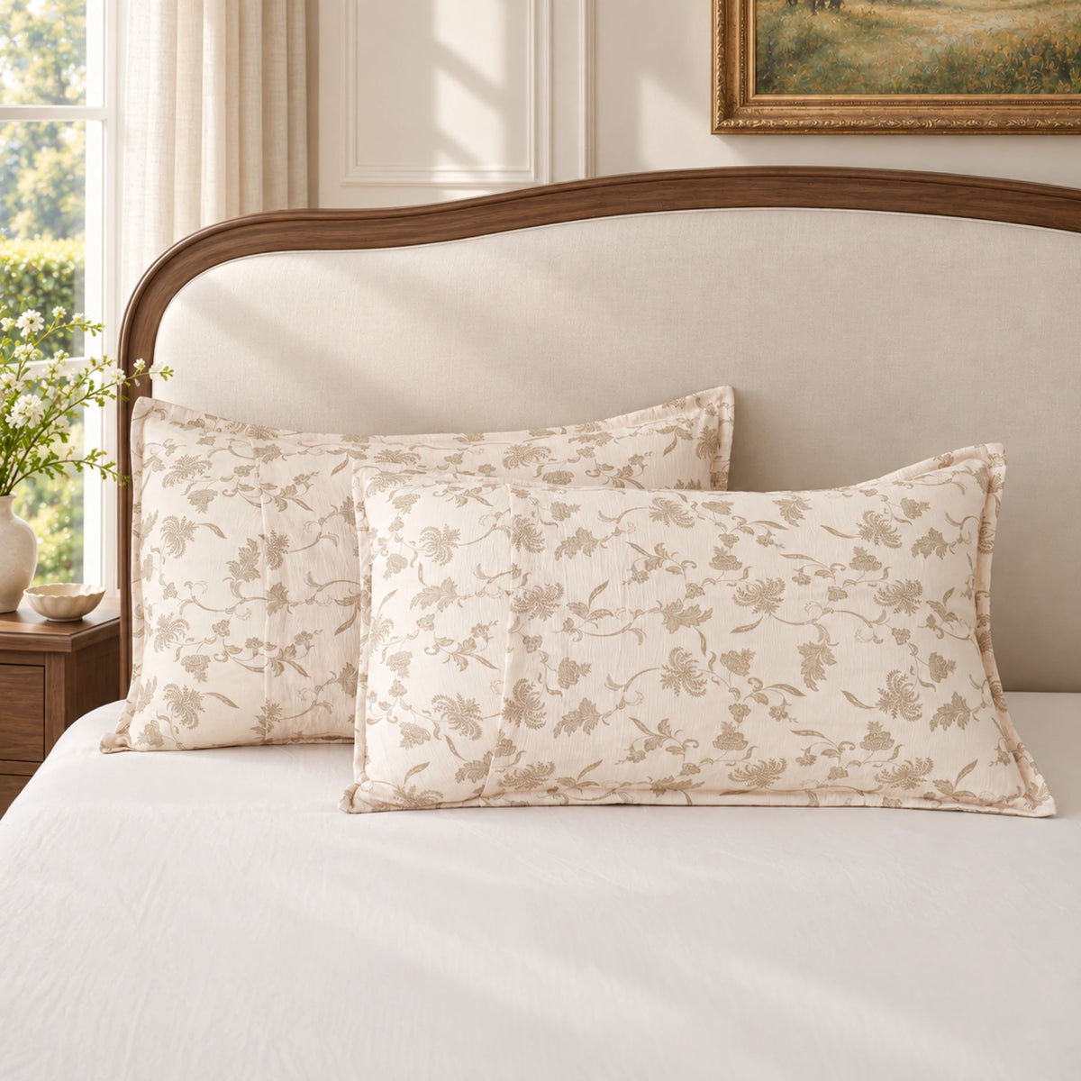 sage bloom organic cotton pillowcases — pillowcases pair ivory