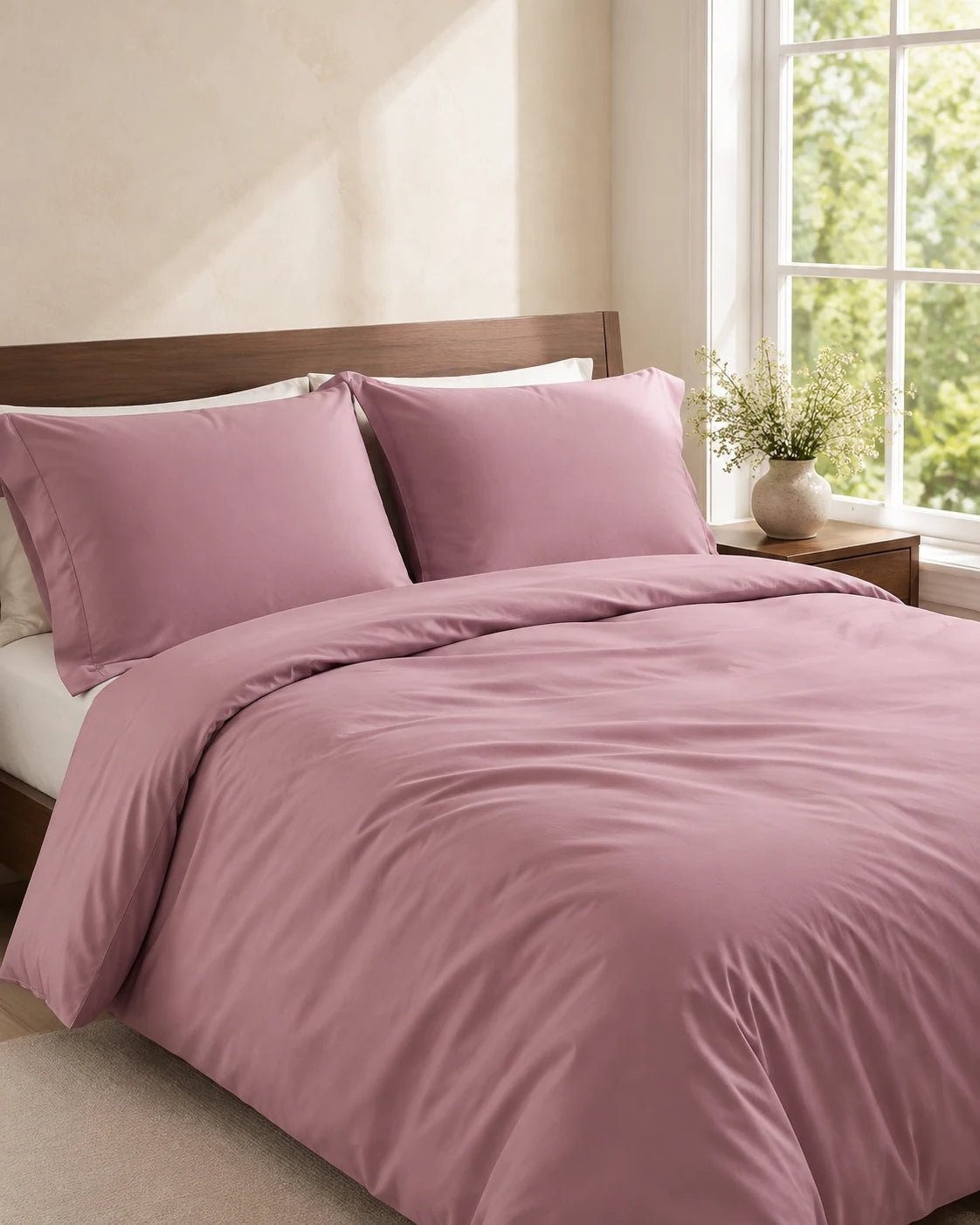 Dusk bamboo duvet cover set in a warm, sunlit bedroom